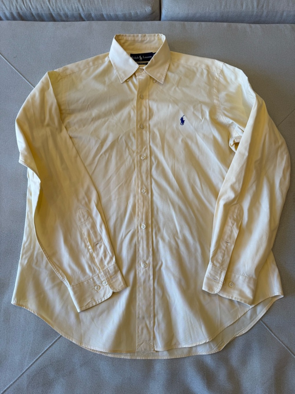 Men’s Ralph Lauren Pale Yellow Button-Down Dress Shirt with Navy Pony